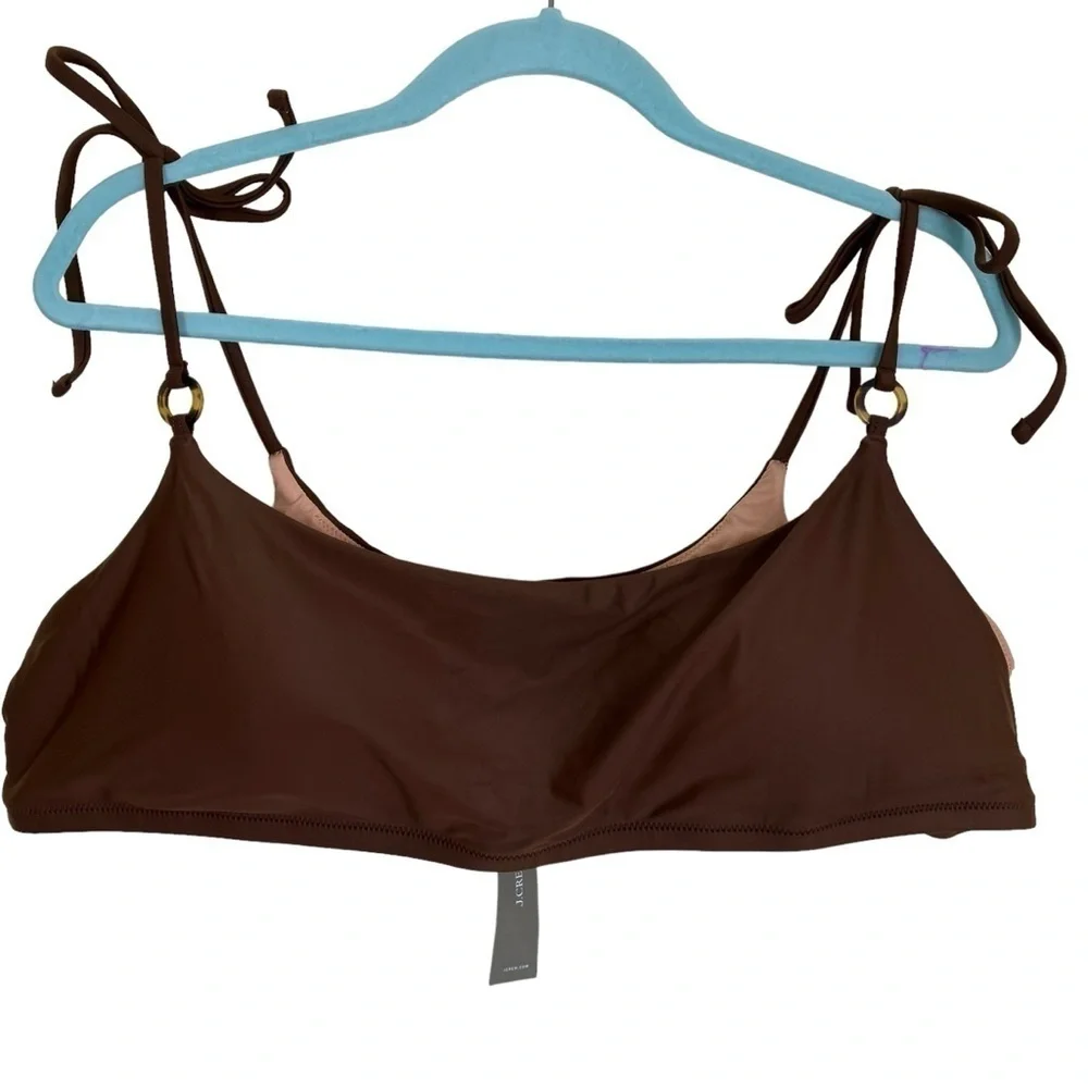NWT J. Crew Chocolate Brown Scoopneck O-ring Tie-shoulder Padded Bikini Top 3X